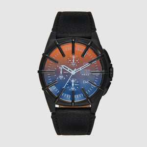 Framed Men Quartz Black Dial Chronograph Leather Watch DZ4658