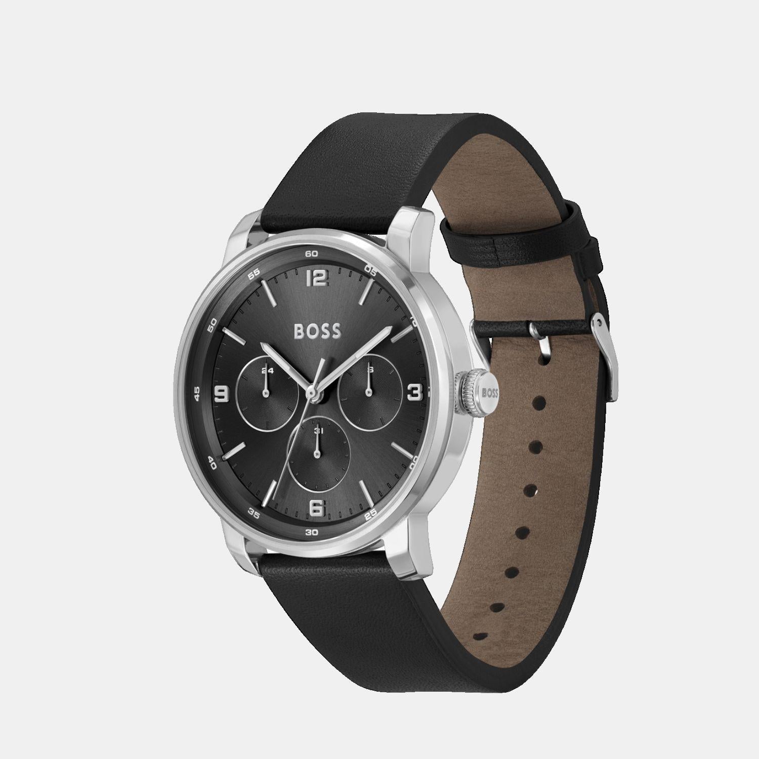 Contender Men Quartz Black Dial Multi-Function Leather Watch 1514125