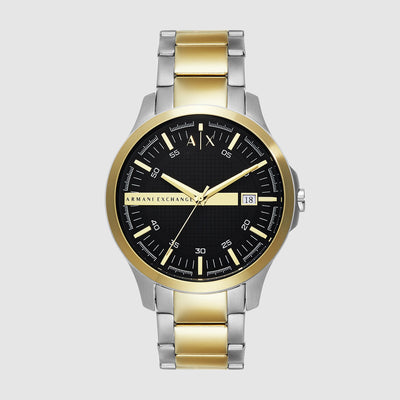 Hampton Men Quartz Black Dial Analog Stainless Steel Watch AX2453