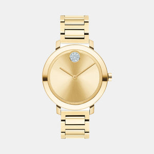 Bold Women Quartz Gold Dial Analog Stainless Steel Watch 3600823