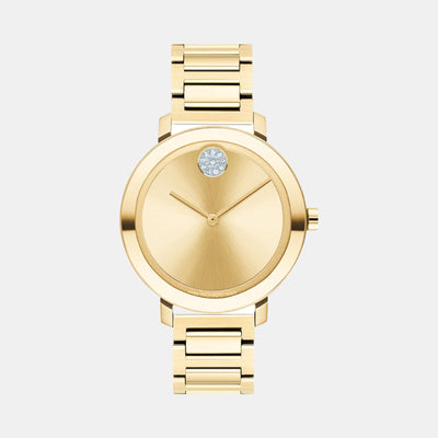 Bold Women Quartz Gold Dial Analog Stainless Steel Watch 3600823