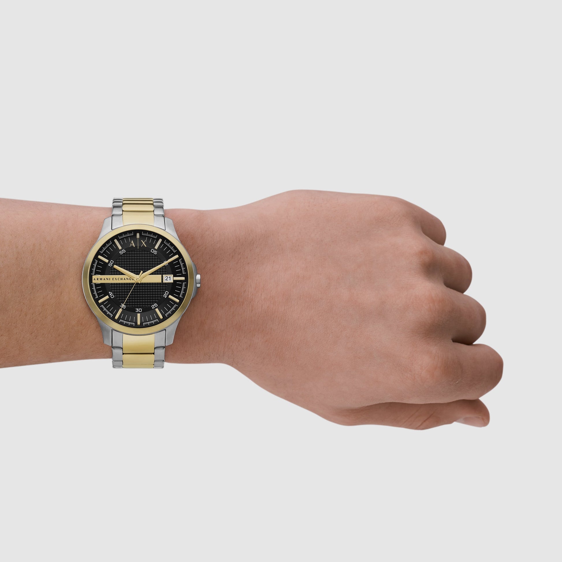 Hampton Men Quartz Black Dial Analog Stainless Steel Watch AX2453