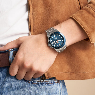 Fossil Blue Dive Men Quartz Blue Dial Analog Stainless Steel Watch FS6050