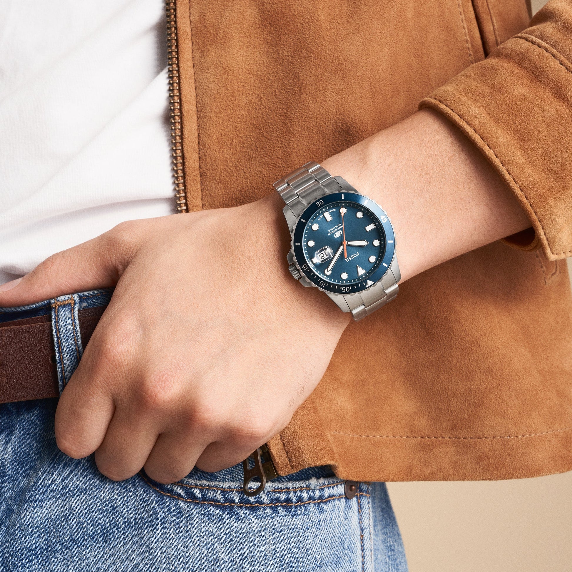 Fossil Blue Dive Men Quartz Blue Dial Analog Stainless Steel Watch FS6050