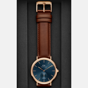 Classic Men Quartz Blue Dial Analog Leather Watch DW00100708K
