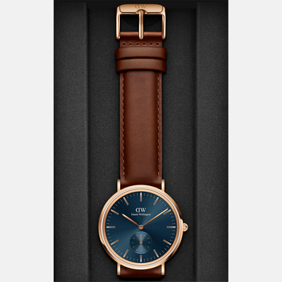 Classic Men Quartz Blue Dial Analog Leather Watch DW00100708K