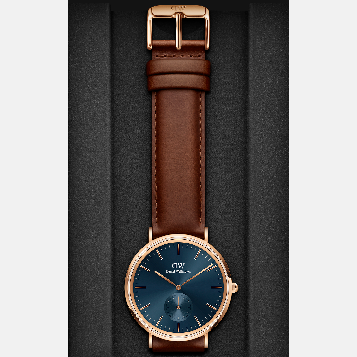 Classic Men Quartz Blue Dial Analog Leather Watch DW00100708K