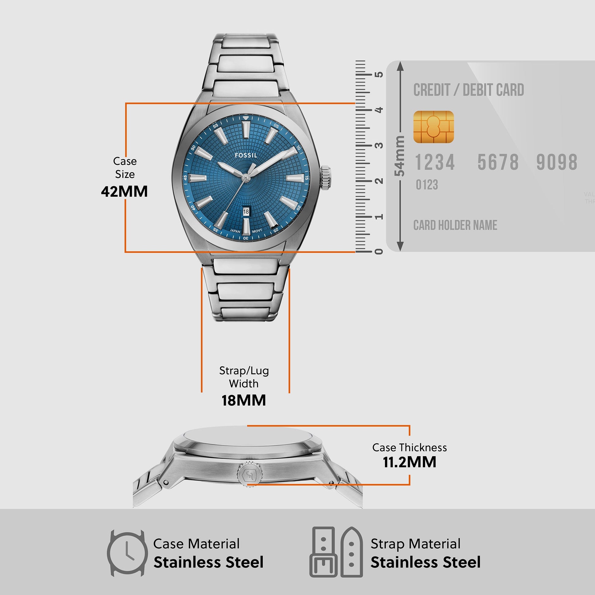 Everett Men Quartz Blue Dial Analog Stainless Steel Watch FS6054
