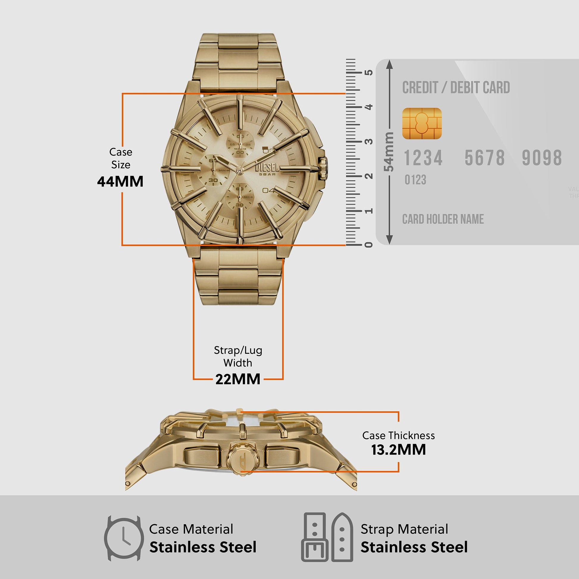Framed Men Quartz Gold Dial Chronograph Stainless Steel Watch DZ4659