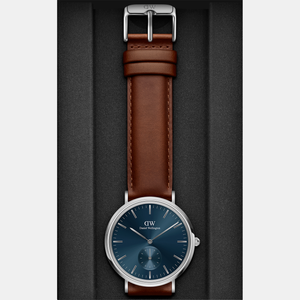 Classic Men Quartz Blue Dial Analog Leather Watch DW00100709K
