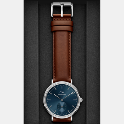 Classic Men Quartz Blue Dial Analog Leather Watch DW00100709K