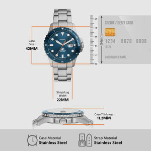 Fossil Blue Dive Men Quartz Blue Dial Analog Stainless Steel Watch FS6050