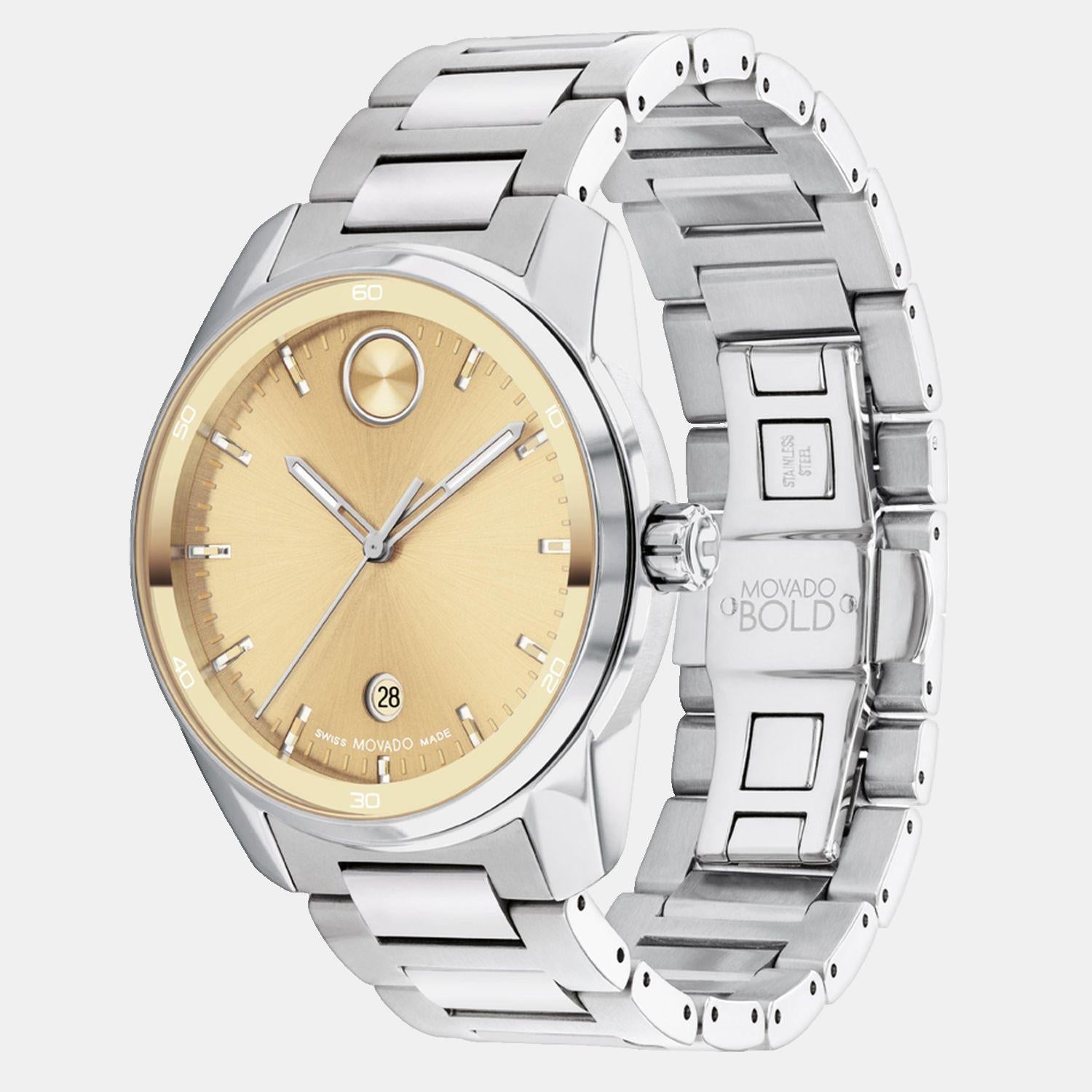 Bold Men Quartz Gold Dial Analog Stainless Steel Watch 3601203