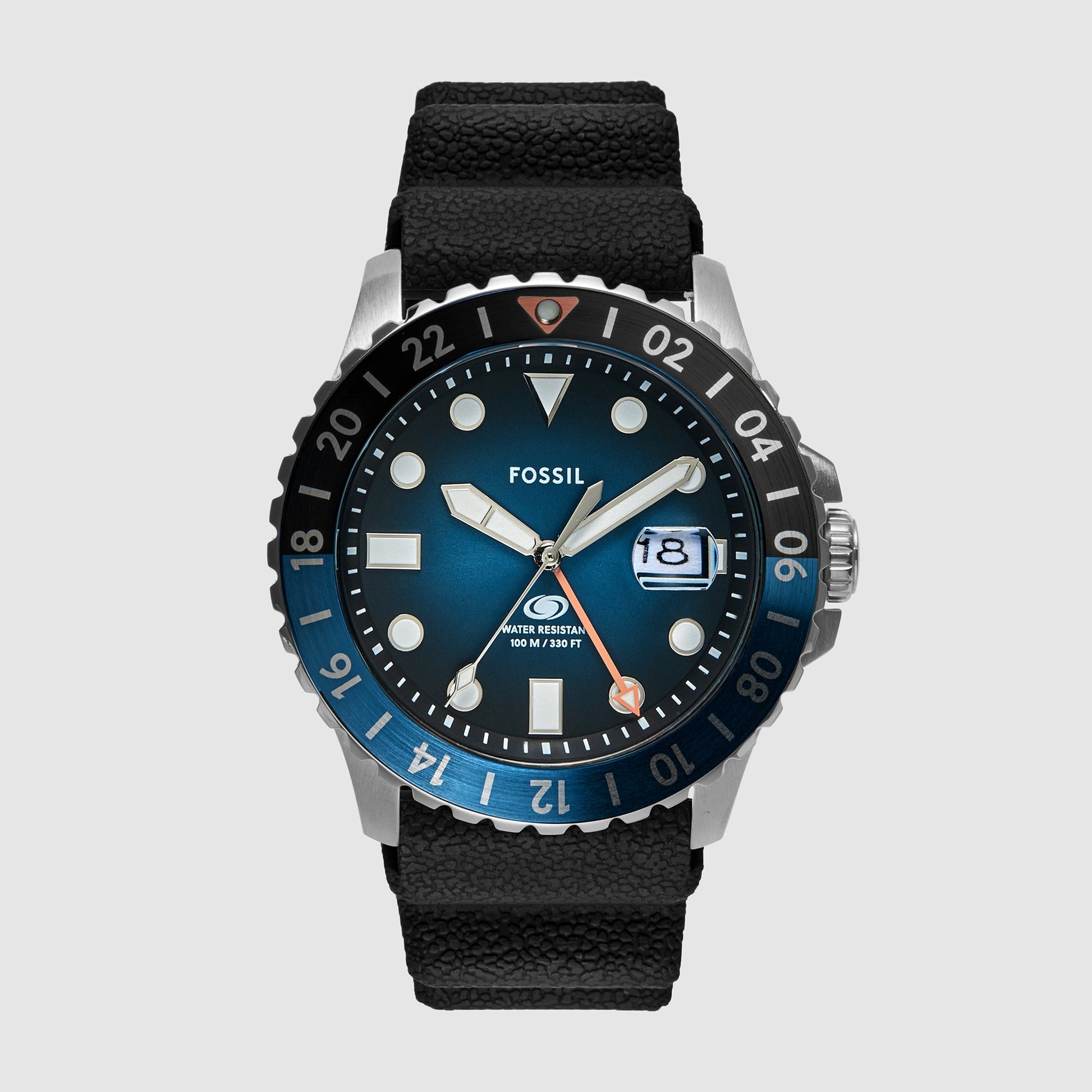 Fossil Blue Gmt Men GMT Black & Blue Dial Analog Silicone Watch FS6049