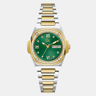 Coussin Shape Women Quartz Green Dial Analog Stainless Steel Watch Y98010L9MF