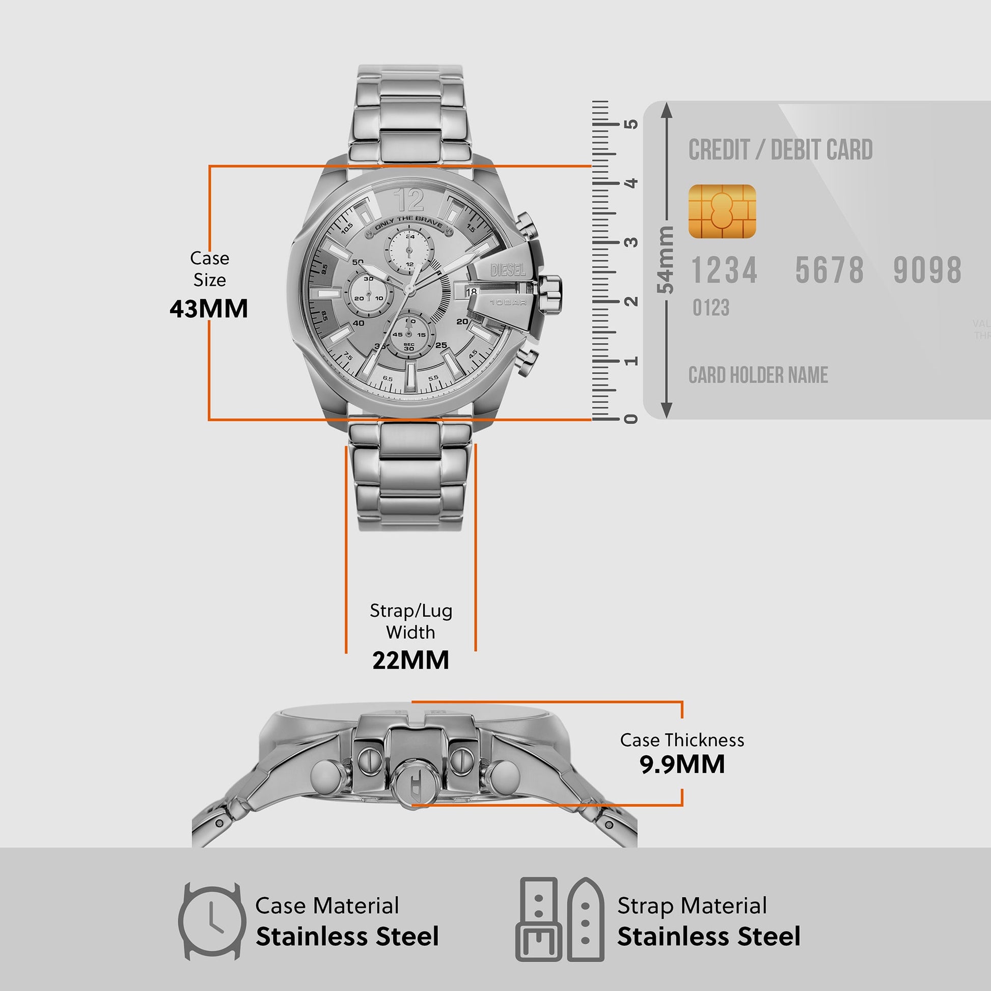Baby Chief Men Quartz Silver Dial Chronograph Stainless Steel Watch DZ4652