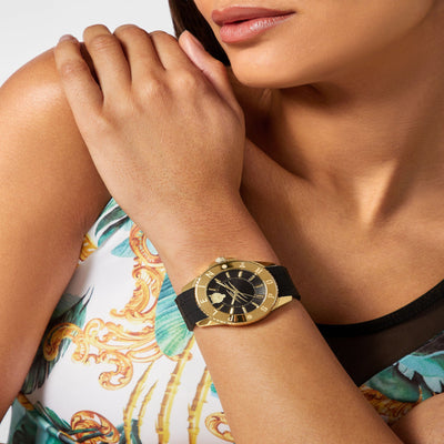 Glam Women Quartz Black Dial Analog Silicone Watch PSKBA0223
