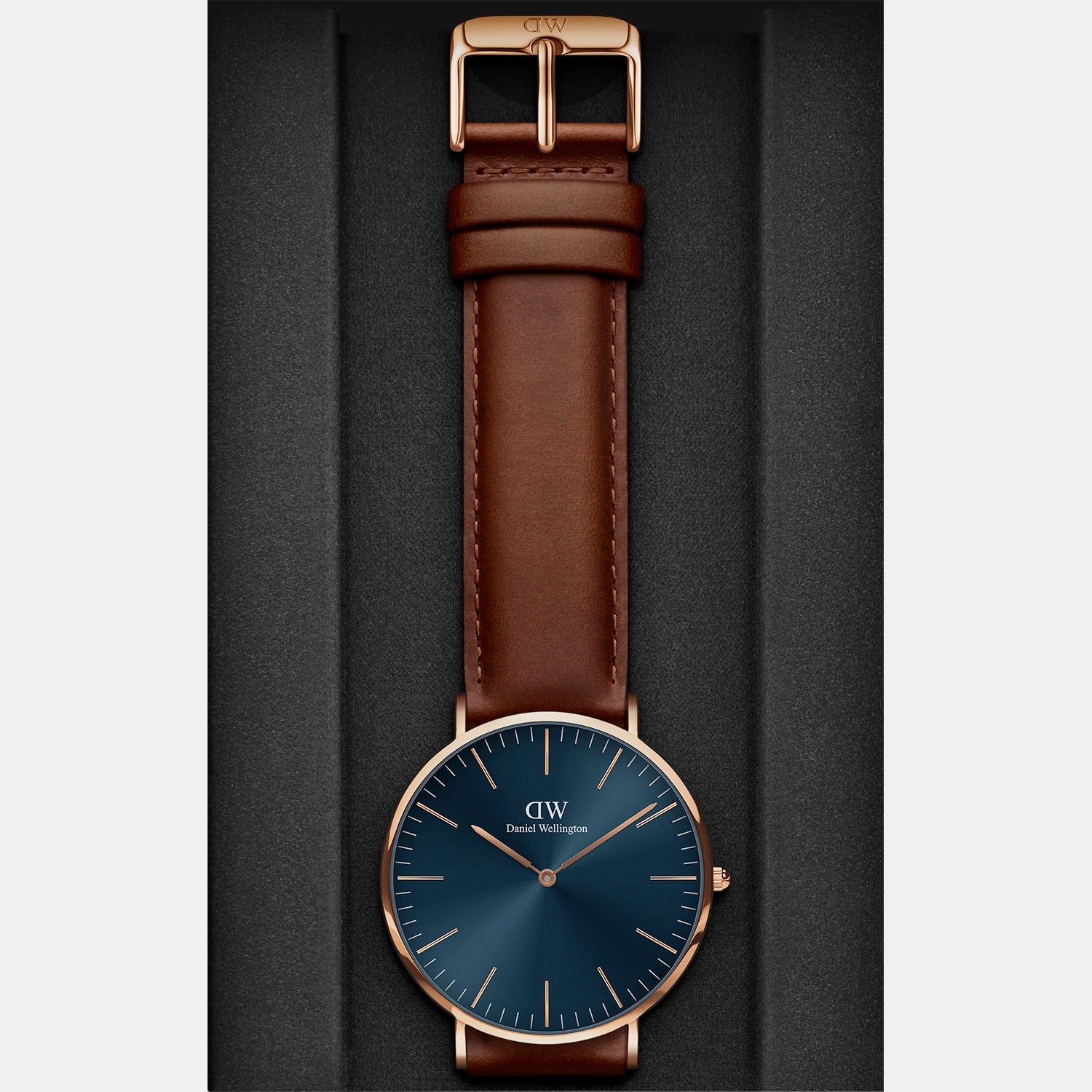 Classic Men Quartz Blue Dial Analog Leather Watch DW00100626K