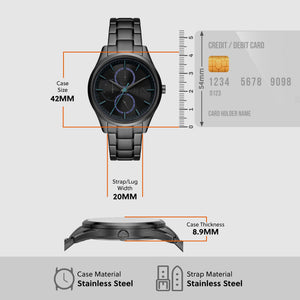 Dante Men Quartz Black Dial Chronograph Stainless Steel Watch AX1878
