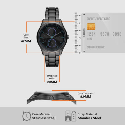Dante Men Quartz Black Dial Chronograph Stainless Steel Watch AX1878