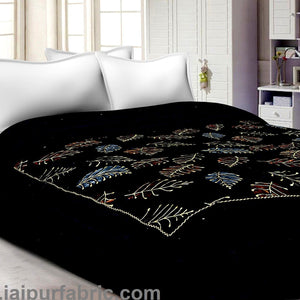 Dark Brown With  Leaf Print  Velvet(Shaneel) Double  Bed Quilt