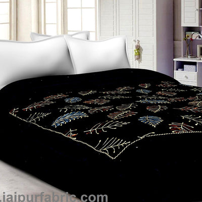 Dark Brown With  Leaf Print  Velvet(Shaneel) Double  Bed Quilt