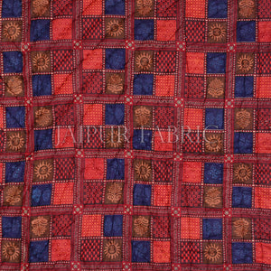 Neavy Blue Border Multi Colour  Check & Dabu Print Fine Cotton  Double Bed Quilt