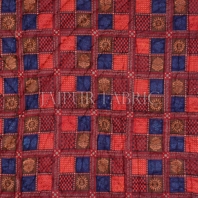 Neavy Blue Border Multi Colour  Check & Dabu Print Fine Cotton  Double Bed Quilt