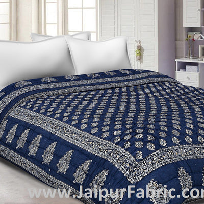 Navy Blue Base Golden Print Fine Cotton Double Quilt