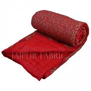 Maroon Base Golden Print Fine Cotton Single Bed Quilt