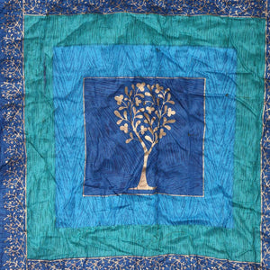 Firozi And Blue Golden Jaipuri  Tree  print Single Bed Quilt