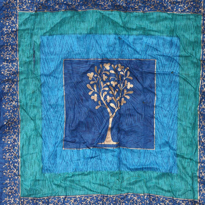 Firozi And Blue Golden Jaipuri  Tree  print Single Bed Quilt