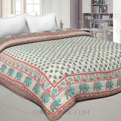 Colorful Floral Jaipuri Double Bed Quilt