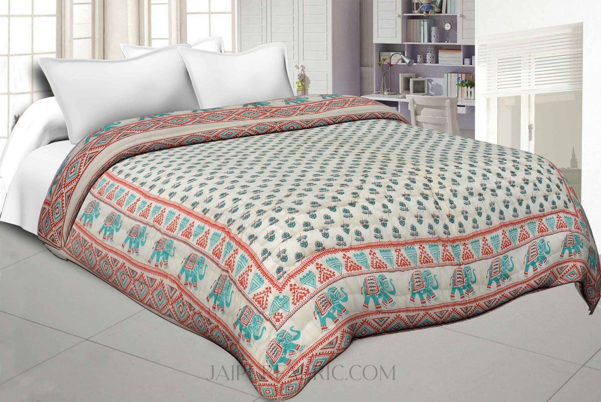 Colorful Floral Jaipuri Double Bed Quilt