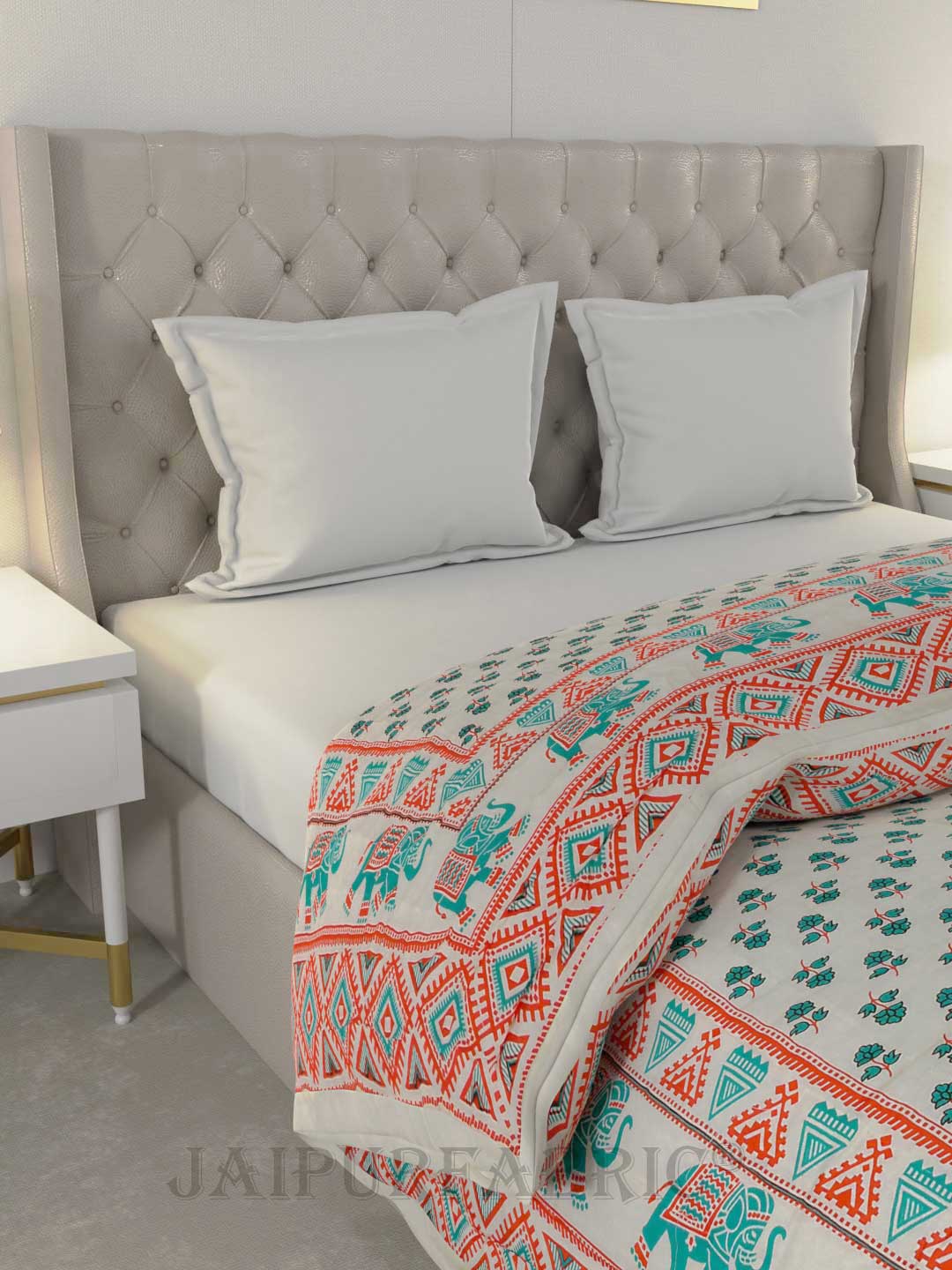 Colorful Floral Jaipuri Double Bed Quilt