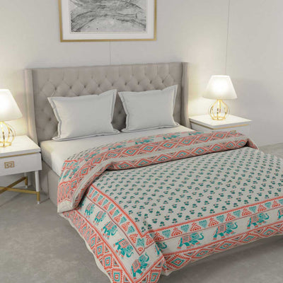Colorful Floral Jaipuri Double Bed Quilt