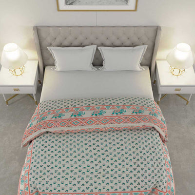 Colorful Floral Jaipuri Double Bed Quilt