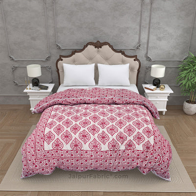 Traditional Pink Jaipuri  Double Bed Quilt