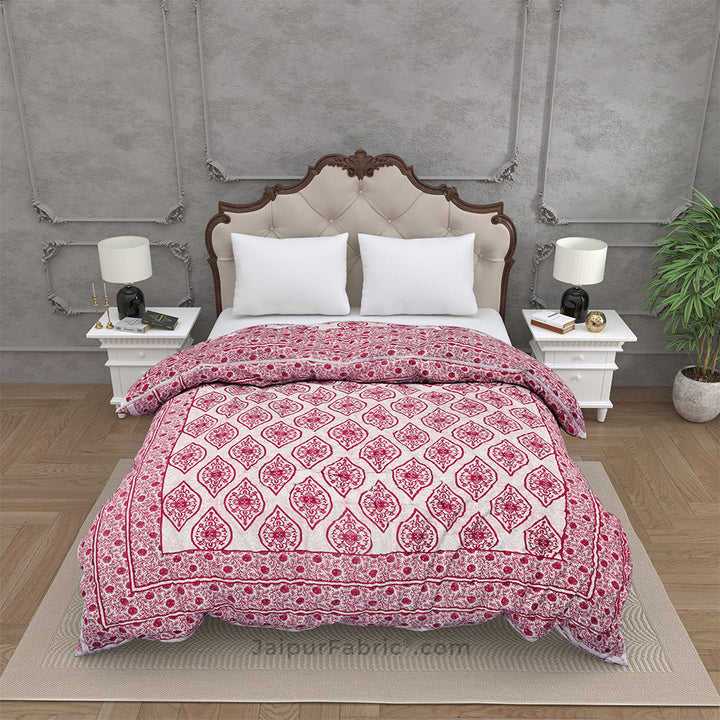 Traditional Pink Jaipuri  Double Bed Quilt