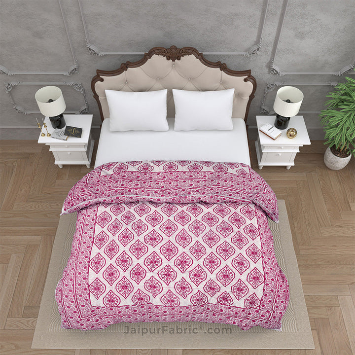 Traditional Pink Jaipuri  Double Bed Quilt