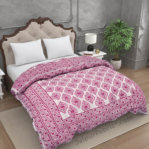 Traditional Pink Jaipuri  Double Bed Quilt