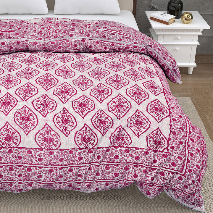 Traditional Pink Jaipuri  Double Bed Quilt