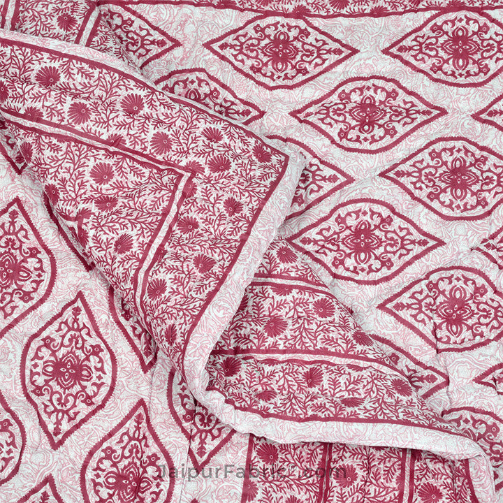 Traditional Pink Jaipuri  Double Bed Quilt