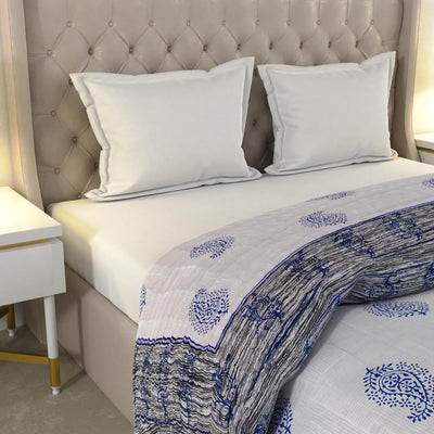 Blue Paisley Self Design Microfiber Fill Cotton Cover Double Bed Quilt