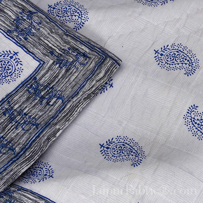 Blue Paisley Self Design Microfiber Fill Cotton Cover Double Bed Quilt