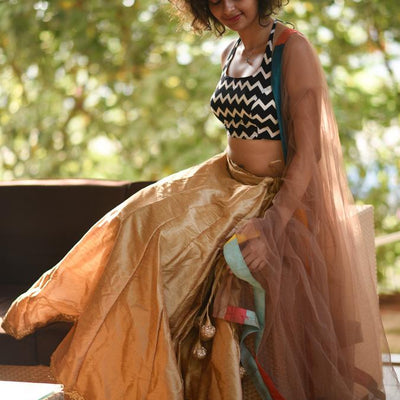 Dull gold Raw silk skirt