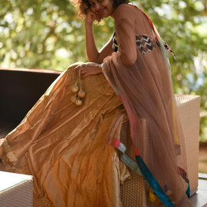 Dull gold Raw silk skirt