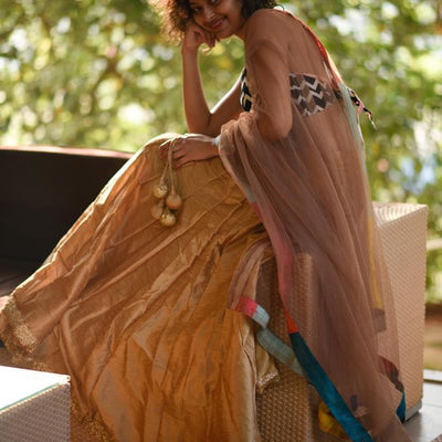 Dull gold Raw silk skirt