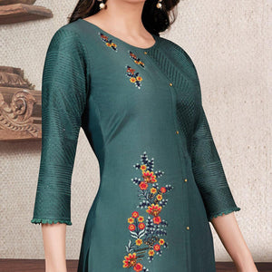Dusty Blue Partywear Heavy Embroidered Bemberg Silk Suit