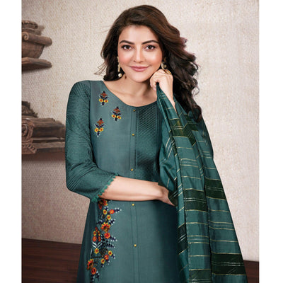 Dusty Blue Partywear Heavy Embroidered Bemberg Silk Suit